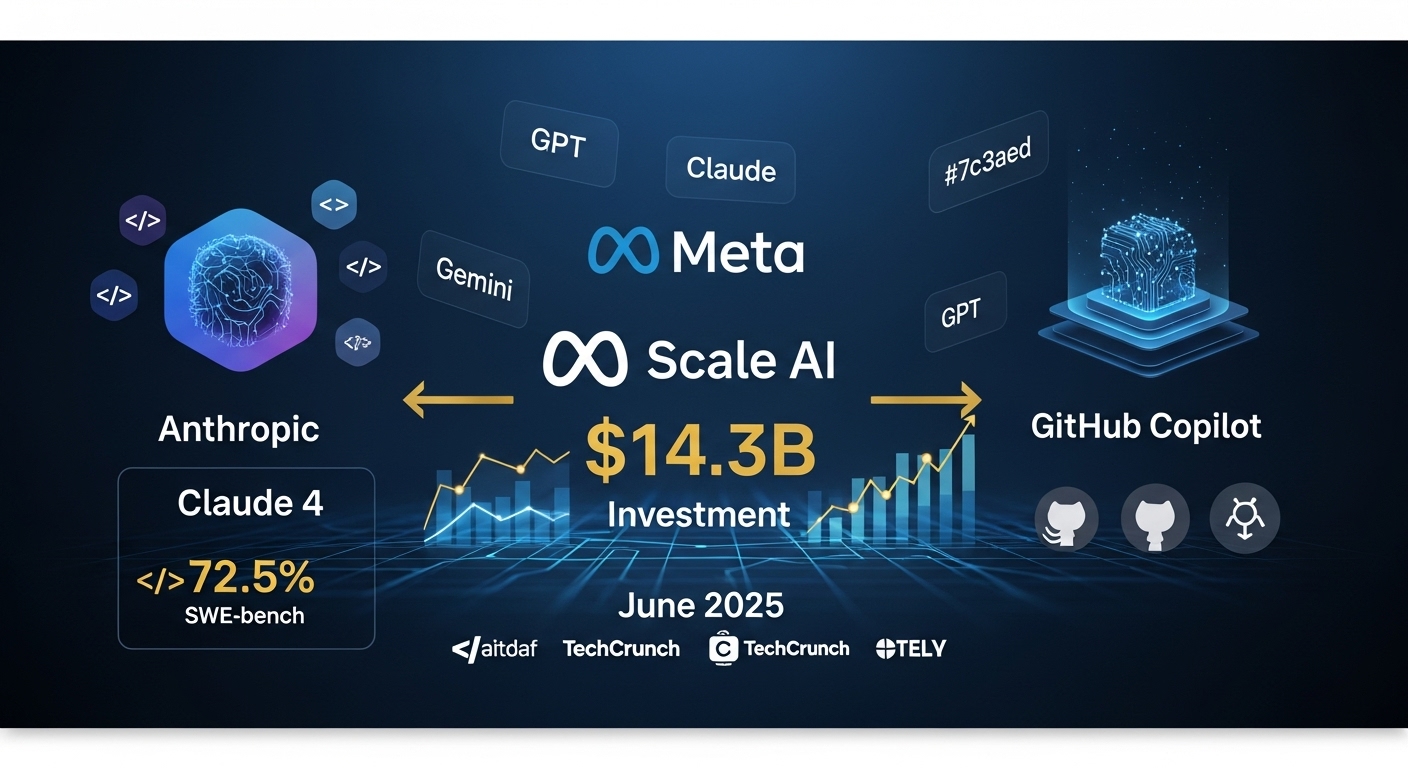 Chart showing Meta's record $14.3 billion investment in Scale AI and major AI developments from June 2025